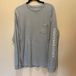 Vineyard Vines Mens Long Sleeve Pocket T Shirt Whale Logo Gray L